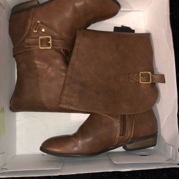 Shoes - Brown leather wide leg knee boots